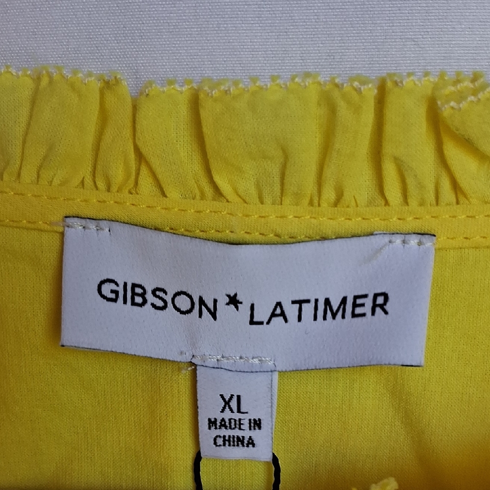 GIBSON & LATIMER Embroidered Floral Ruffled Button Front Neck Blouse Yellow XL - Picture 4 of 13